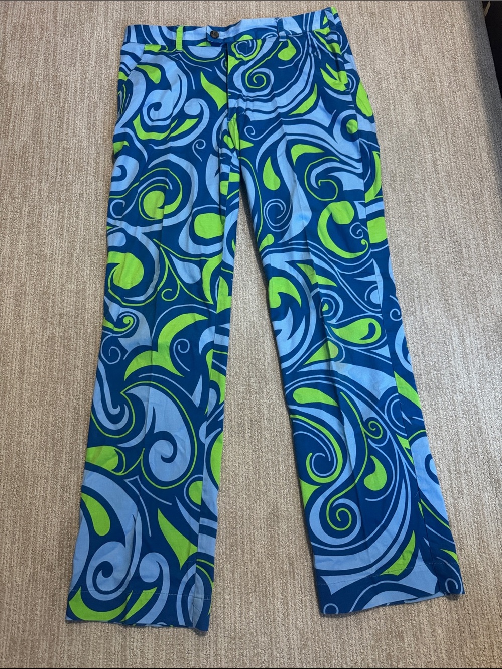 Loudmouth Golf Splash Pants Men 32x32 Blue Green Psychedelic Swirl Stretch